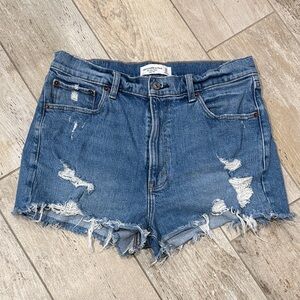 Abercrombie & Fitch Distressed Blue Denim Shorts size 10 high rise mom